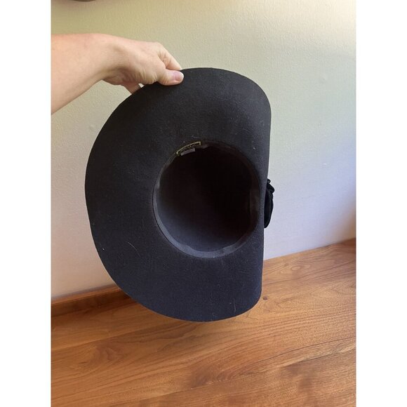 Scala Cummings & Good Black Wool Wide Brim Hat With Rose Detail - One Size